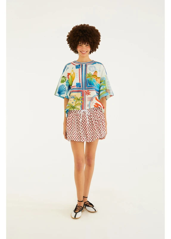 Saia Balonê Estampado Selo Praiano