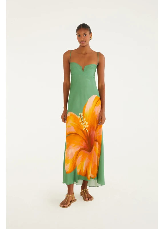 Vestido Longo Reto Estampado Thalia