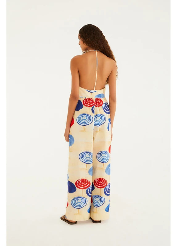 Macacão Pantalona Estampado Guarda Sol