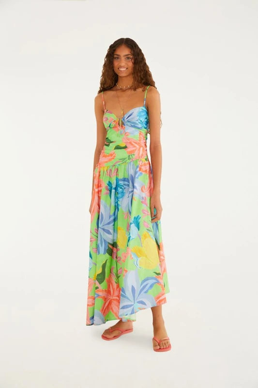 Vestido Longo Alças Estampado Amor De Flor