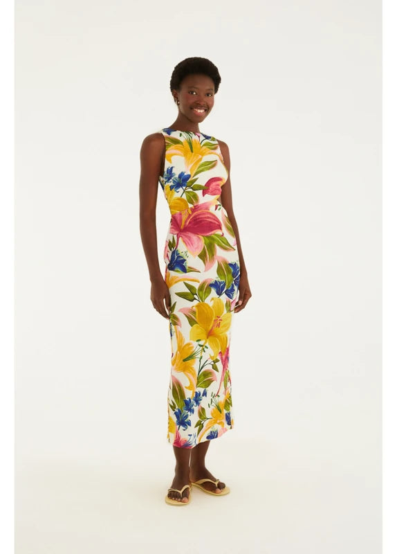 Vestido Recorte Estampado Floral Malu