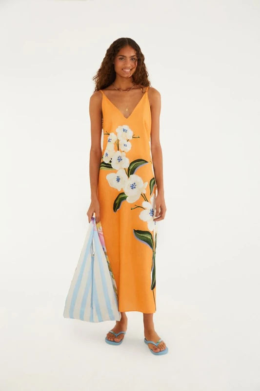 Vestido Longo Alcinha Estampado Buquê