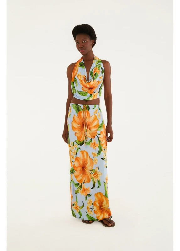 Saia Estampada Floral Anis