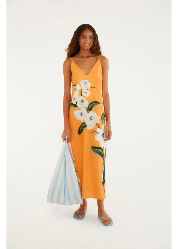 Vestido Longo Alcinha Estampado Buquê