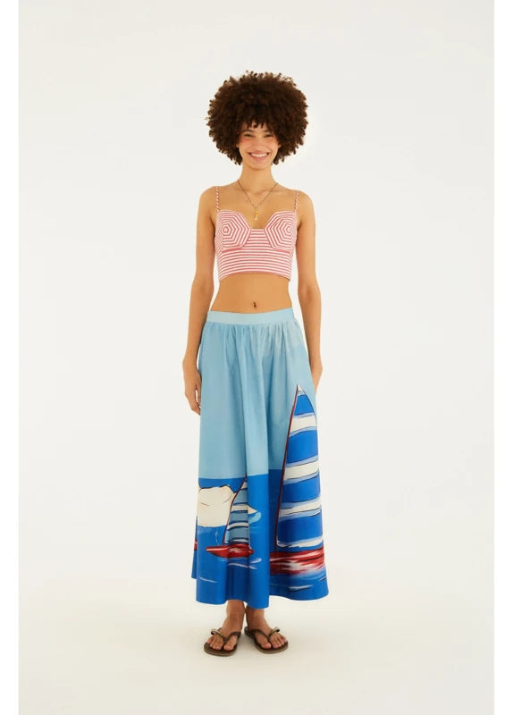 Saia Evasê Estampada Diário De Verão