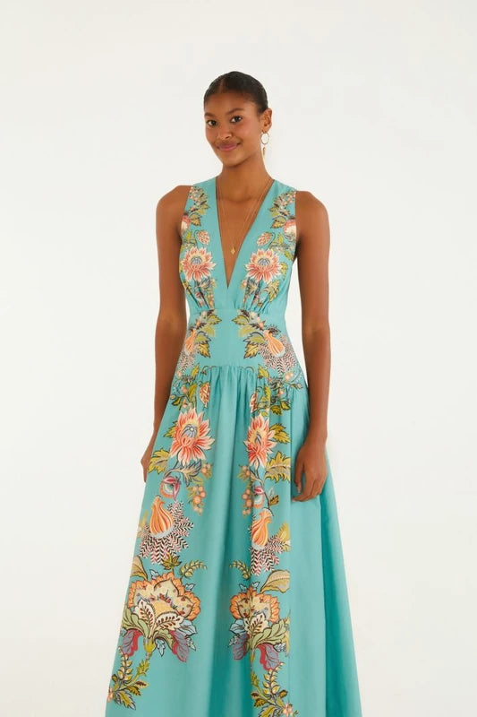 Vestido Longo Estampado Cascata Floral