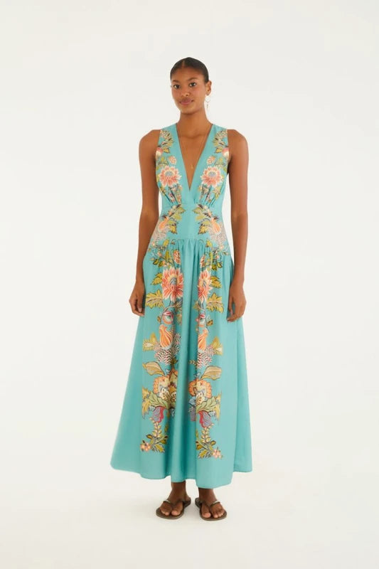 Vestido Longo Estampado Cascata Floral